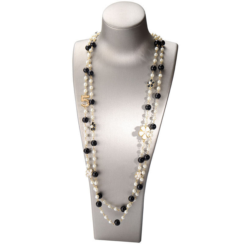Fashion Long Pendants Layered Camellia Pearl Necklace