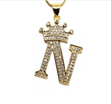 26 English Letter Pendants Women's Necklace Crown Letter Pendant Box