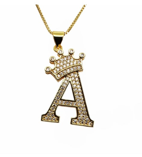26 English Letter Pendants Women's Necklace Crown Letter Pendant Box