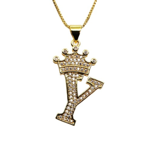 26 English Letter Pendants Women's Necklace Crown Letter Pendant Box