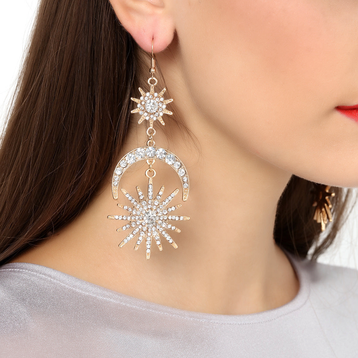 Fashion Exaggerated Sun Moon Earrings Metal Alloy Earrings