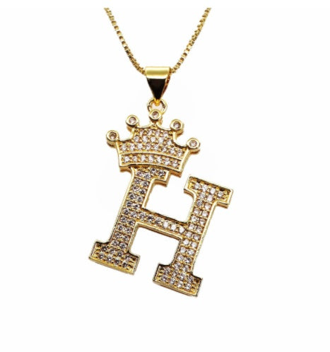 26 English Letter Pendants Women's Necklace Crown Letter Pendant Box