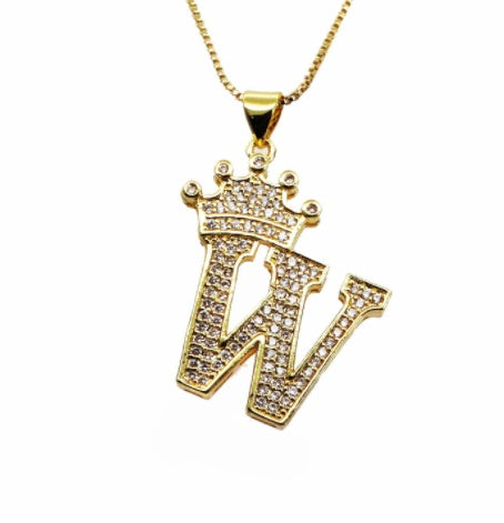 26 English Letter Pendants Women's Necklace Crown Letter Pendant Box