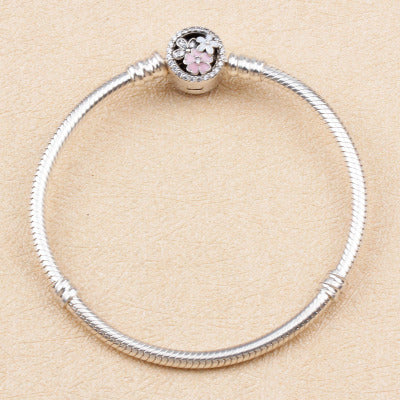 S925 sterling silver fashion personality European and American bracelets Magnolia snake bone chain free DIY beaded pendant sterling silver jewelry