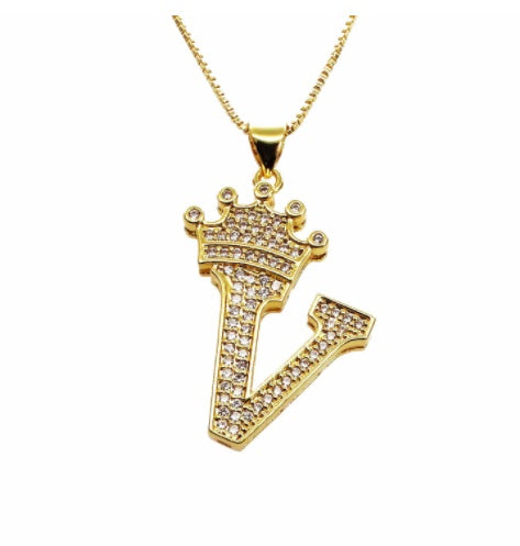 26 English Letter Pendants Women's Necklace Crown Letter Pendant Box