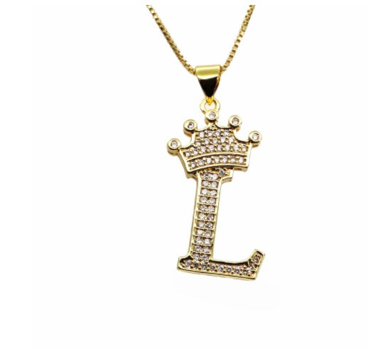 26 English Letter Pendants Women's Necklace Crown Letter Pendant Box