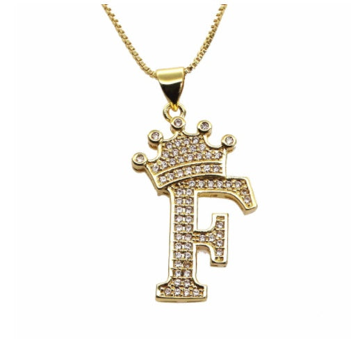 26 English Letter Pendants Women's Necklace Crown Letter Pendant Box