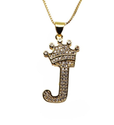 26 English Letter Pendants Women's Necklace Crown Letter Pendant Box