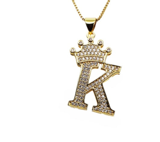 26 English Letter Pendants Women's Necklace Crown Letter Pendant Box