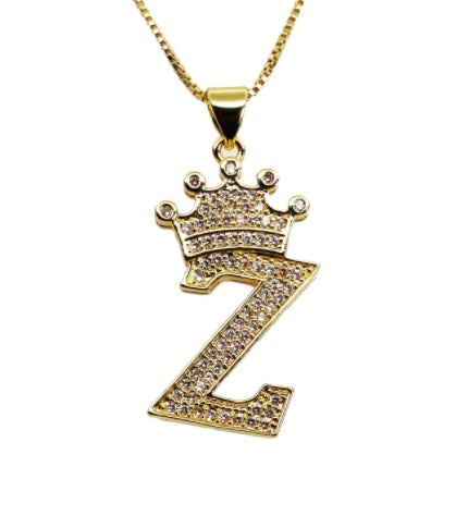 26 English Letter Pendants Women's Necklace Crown Letter Pendant Box