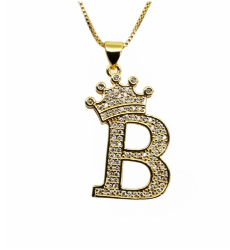 26 English Letter Pendants Women's Necklace Crown Letter Pendant Box