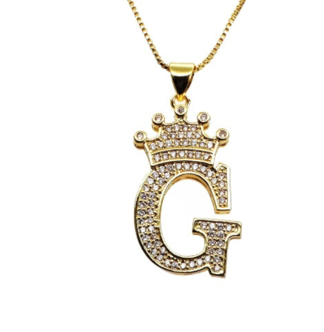 26 English Letter Pendants Women's Necklace Crown Letter Pendant Box