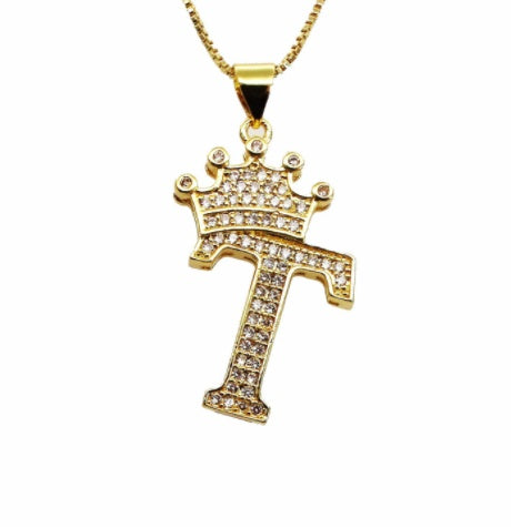 26 English Letter Pendants Women's Necklace Crown Letter Pendant Box