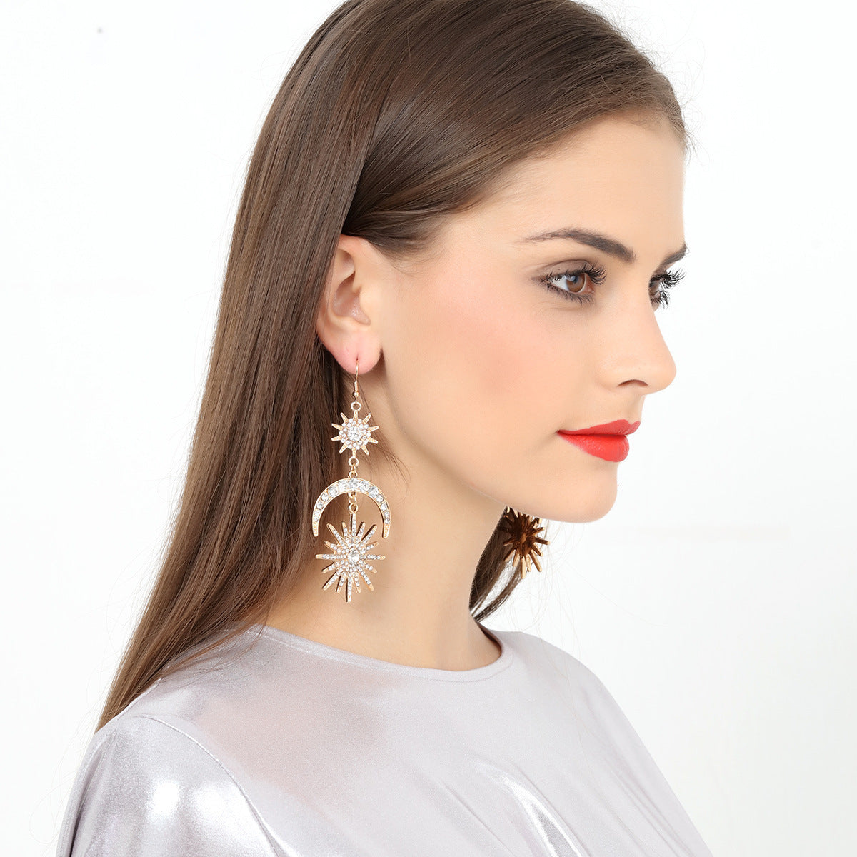Fashion Exaggerated Sun Moon Earrings Metal Alloy Earrings