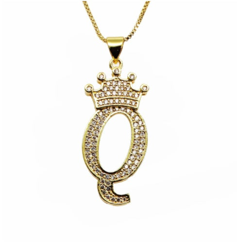 26 English Letter Pendants Women's Necklace Crown Letter Pendant Box
