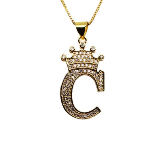 26 English Letter Pendants Women's Necklace Crown Letter Pendant Box