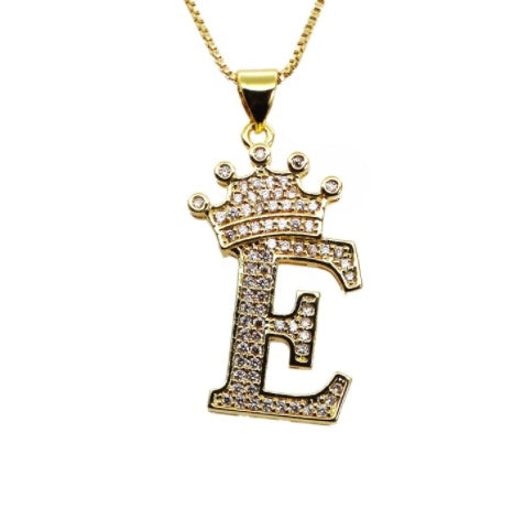 26 English Letter Pendants Women's Necklace Crown Letter Pendant Box