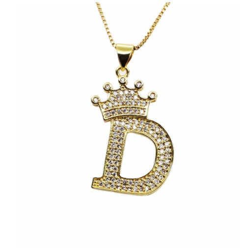 26 English Letter Pendants Women's Necklace Crown Letter Pendant Box