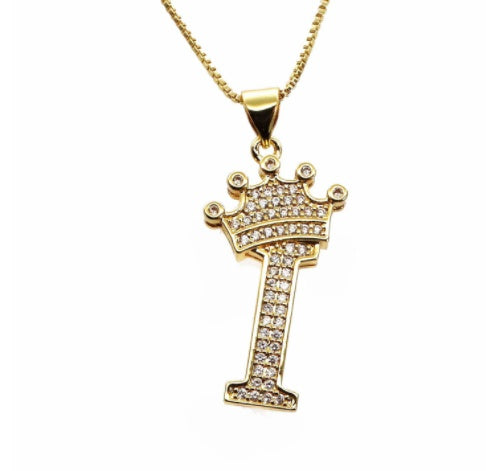 26 English Letter Pendants Women's Necklace Crown Letter Pendant Box