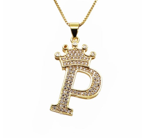 26 English Letter Pendants Women's Necklace Crown Letter Pendant Box