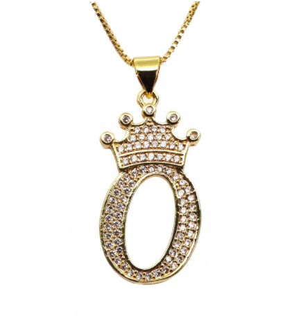26 English Letter Pendants Women's Necklace Crown Letter Pendant Box
