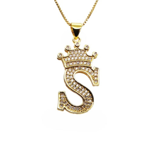 26 English Letter Pendants Women's Necklace Crown Letter Pendant Box
