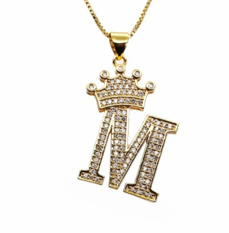 26 English Letter Pendants Women's Necklace Crown Letter Pendant Box