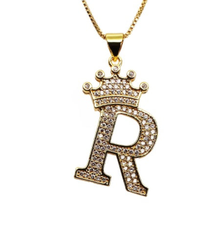 26 English Letter Pendants Women's Necklace Crown Letter Pendant Box